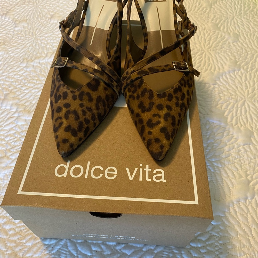 Dolce Vita Leopard-Print Pointed Toe Strappy Heels in Brown